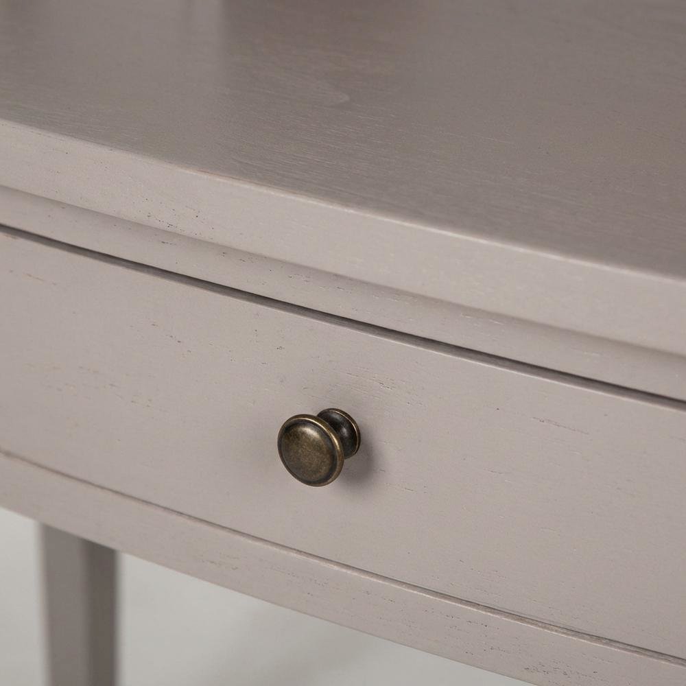 Quartz Grey Wood 5-Drawer Writing Desk With Storage Shelves And Brass Accents