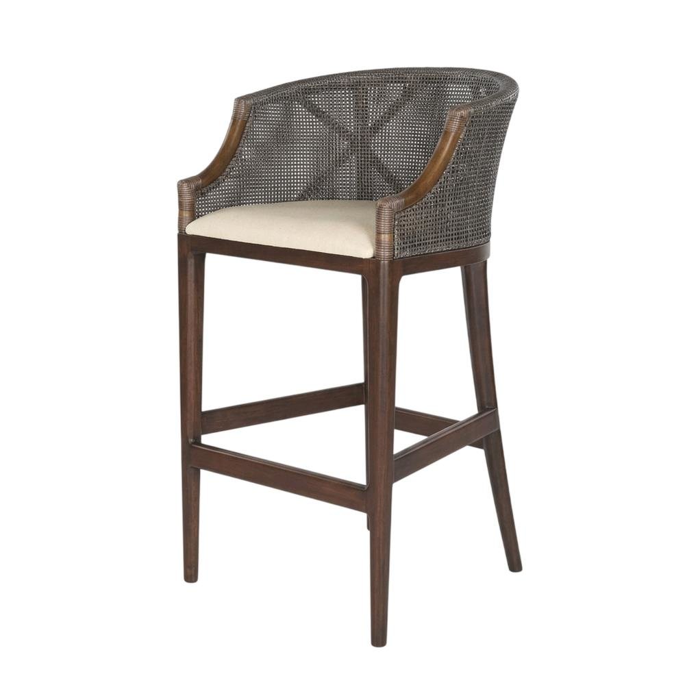 White Artisan Bar Stool with Foam Cushion and Wood Frame for Lounge