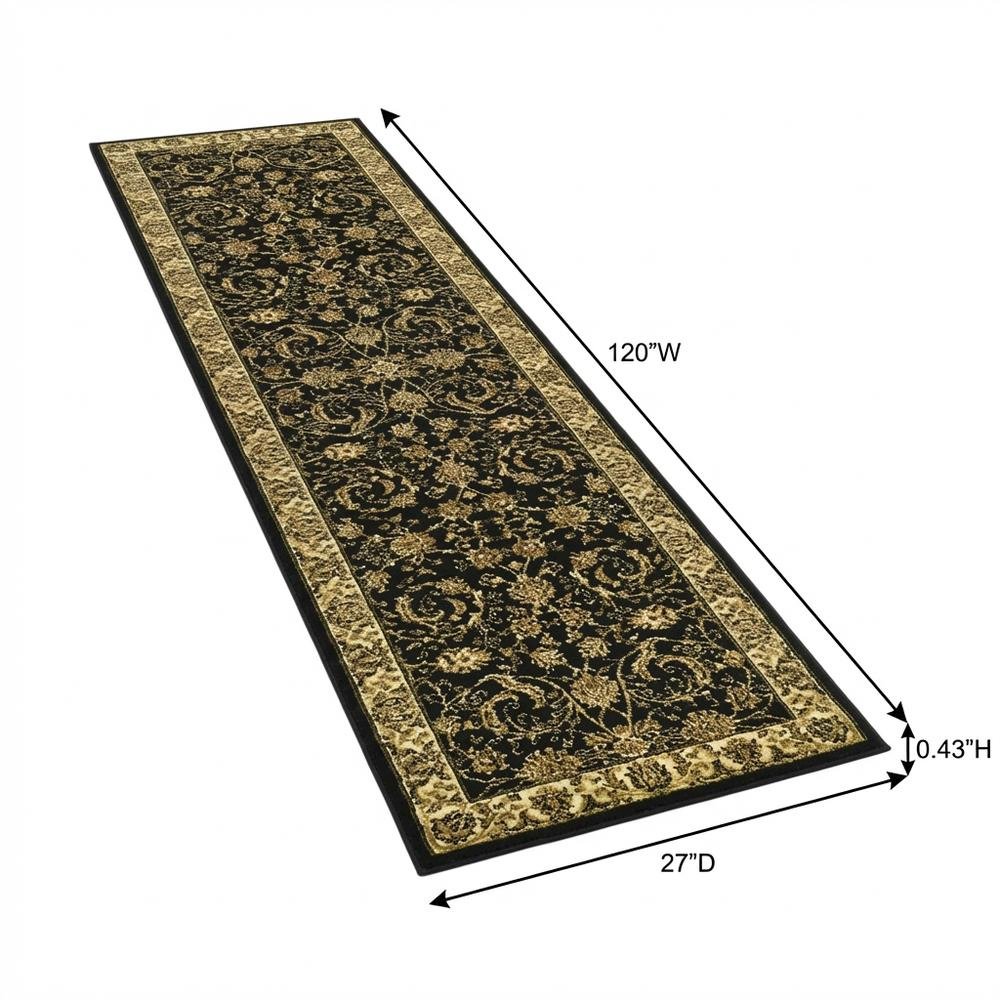 Black and Ivory Area Rug, Power-Loomed Polypropylene, Jute Backing, Runner Shape