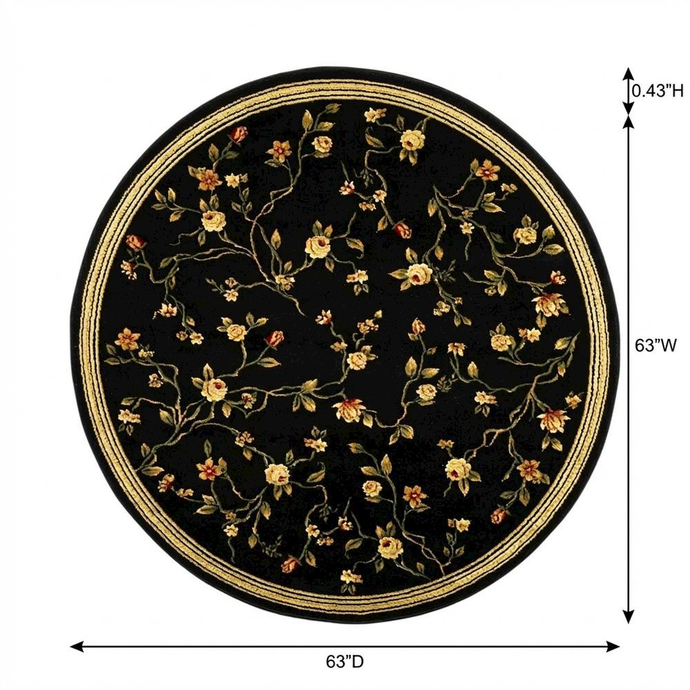Black Round Area Rug with Polypropylene Pile and Jute Backing, Power Loomed