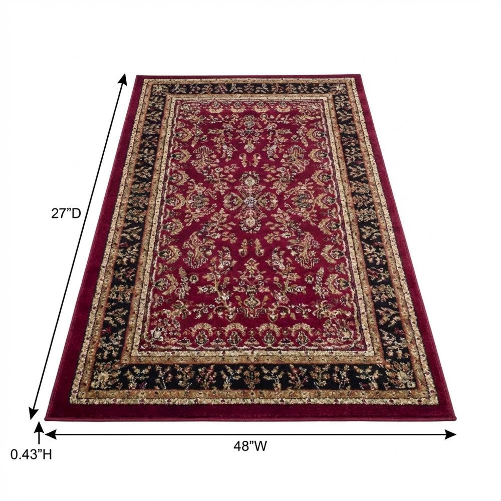 Red and Black Area Rug with Power Loomed Construction and Jute Backing