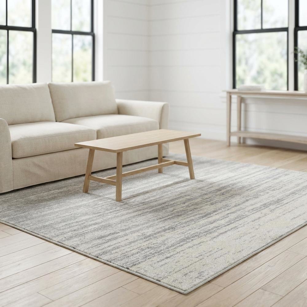 Ivory and Silver Square Area Rug with Power Loomed Polypropylene Pile