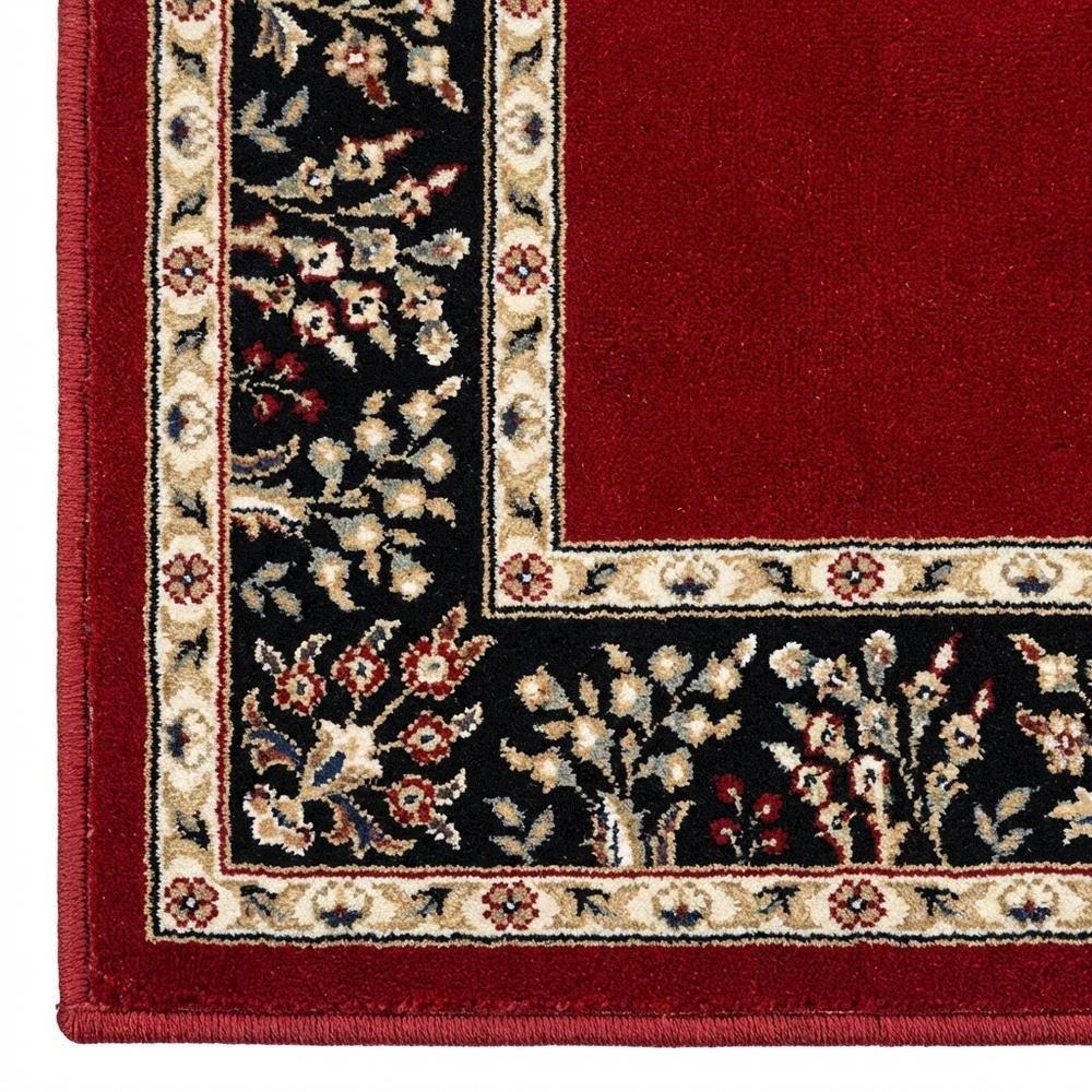 Red and Black Area Rug with Power Loomed Construction and Jute Backing