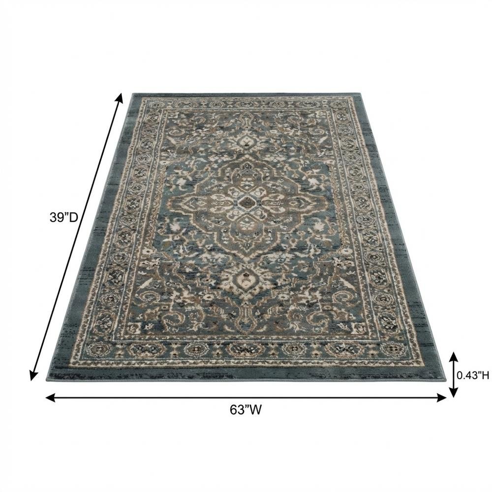 Teal / Grey Area Rug, Power Loomed, Jute Backing, Rectangle Style