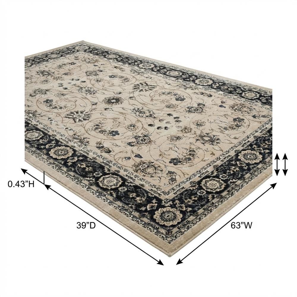 Light Beige and Anthracite Area Rug with Power Loomed Polypropylene