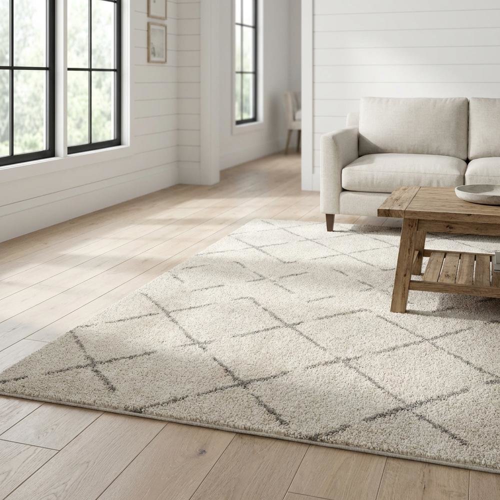 Ivory/Beige Area Rug with Power Loomed Large Rectangle Design for Living Room