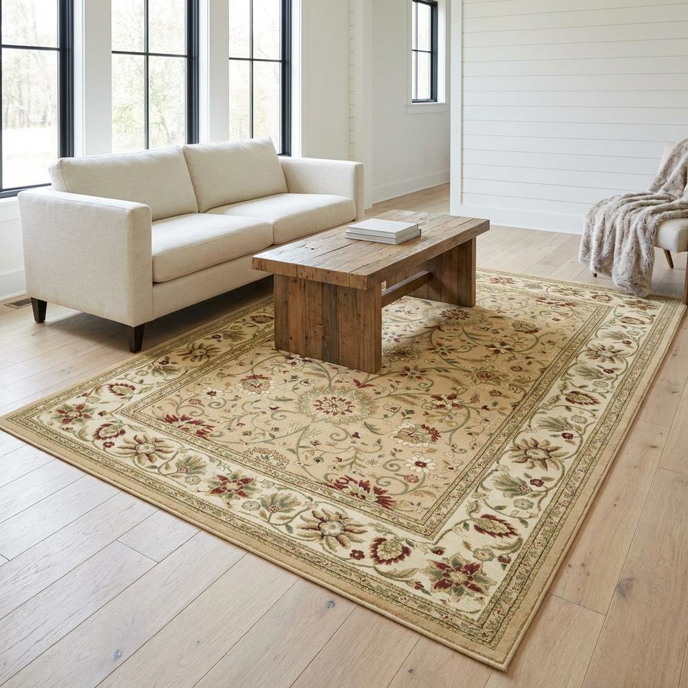 Beige Ivory Area Rug with Power Loomed Polypropylene Pile and Jute Backing