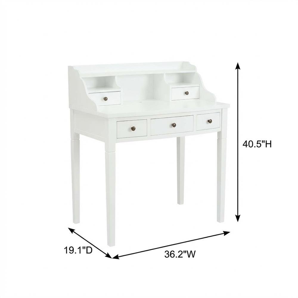 White Wooden 5-Drawer Office Desk With Shelves And Ample Storage