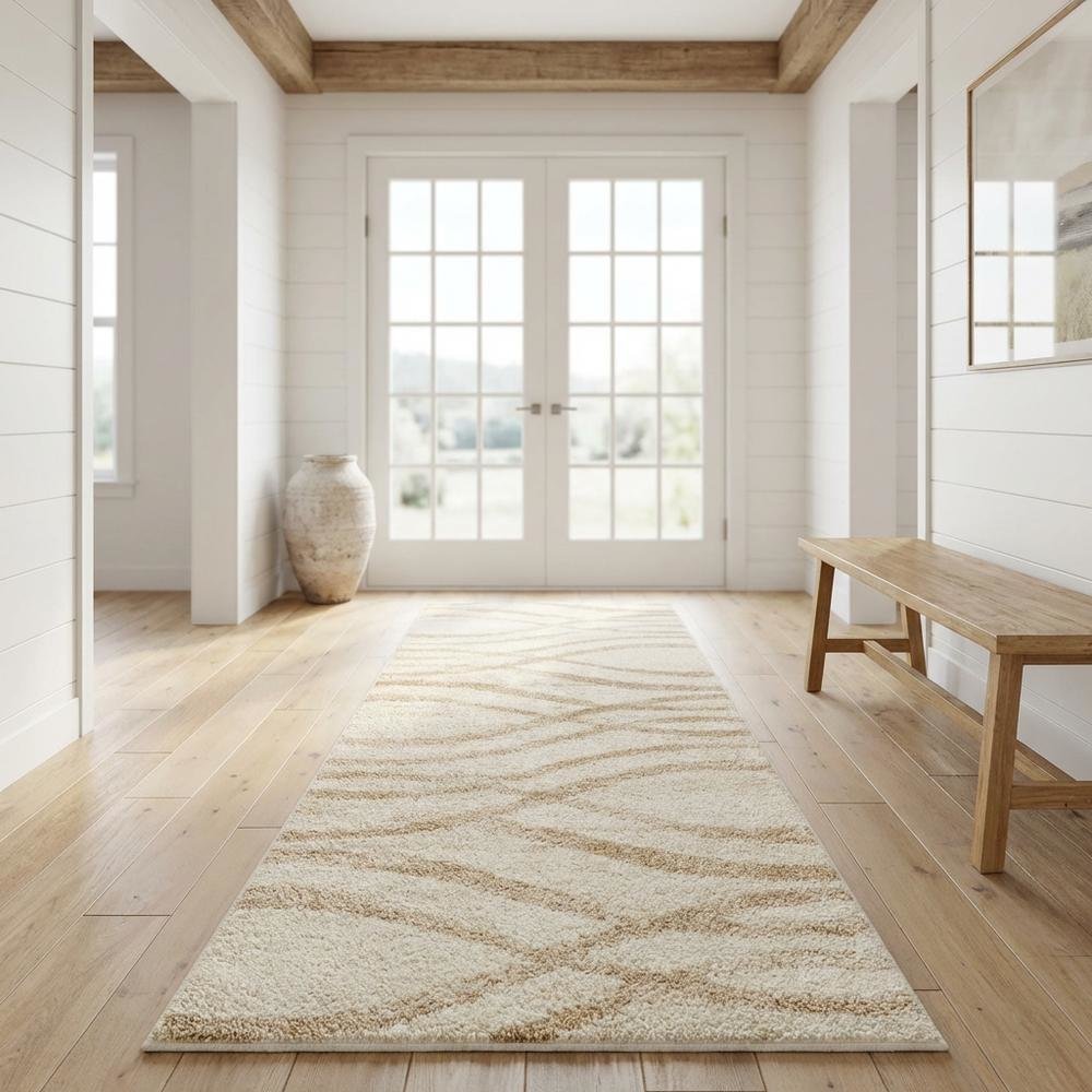 Cream and Champagne Area Rug, Power Loomed, Plush Polypropylene Pile