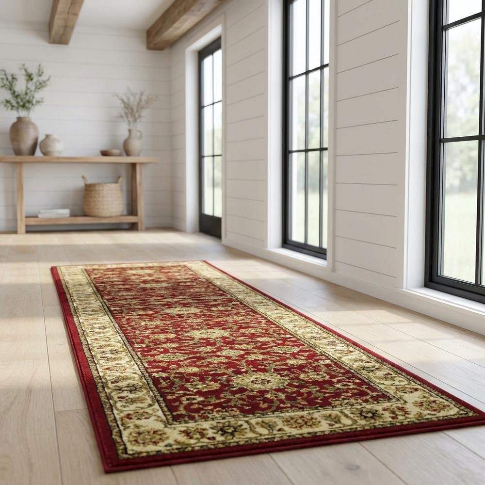 Red / Ivory Area Rug with Jute Backing & Power Loomed Construction, 2'-3" x 6'