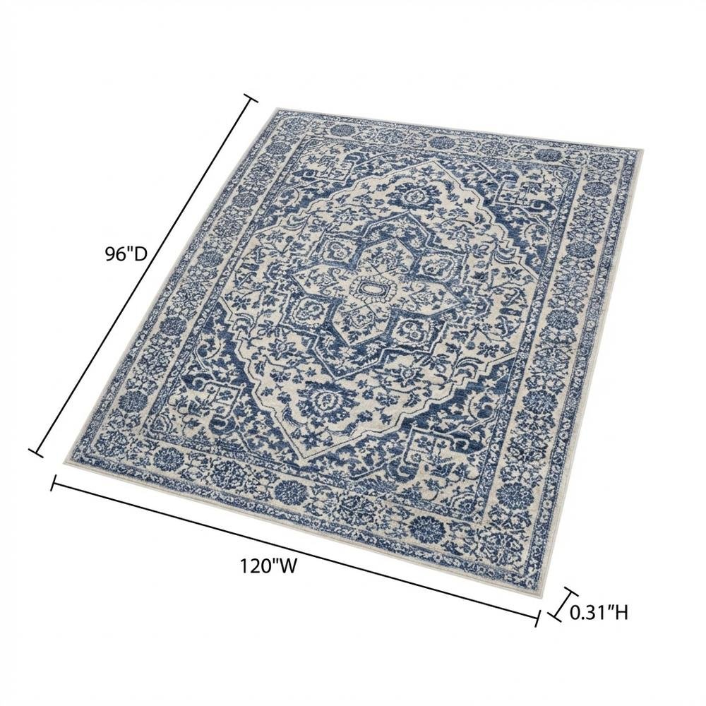 Navy and Light Grey Area Rug, Power Loomed Construction, Jute Backing, Rectangle