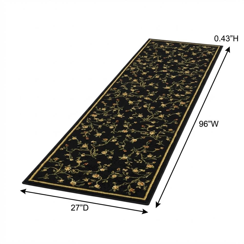Black and Green Area Rug with Power Loomed Polypropylene Pile and Jute Backing