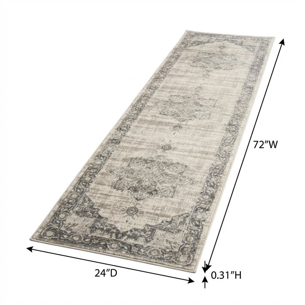 Cream and Grey Area Rug with Jute Backing and Power Loomed Construction, Runner