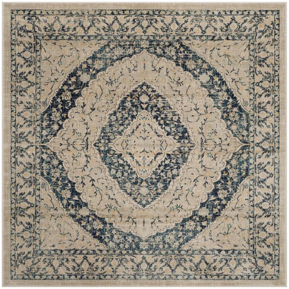 EVOKE, BEIGE / BLUE, 6'-7" X 6'-7" Square, Area Rug