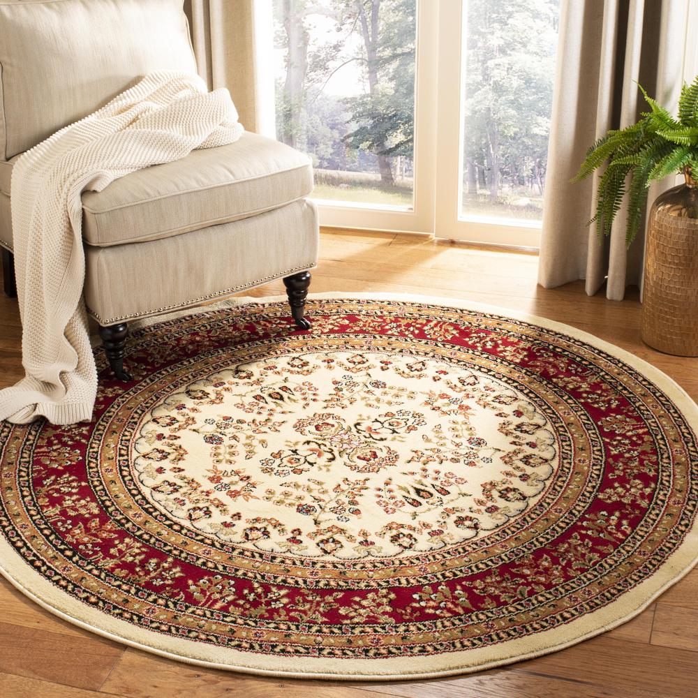 LYNDHURST, IVORY / RED, 5'-3" X 5'-3" Round, Area Rug, LNH331A-5R