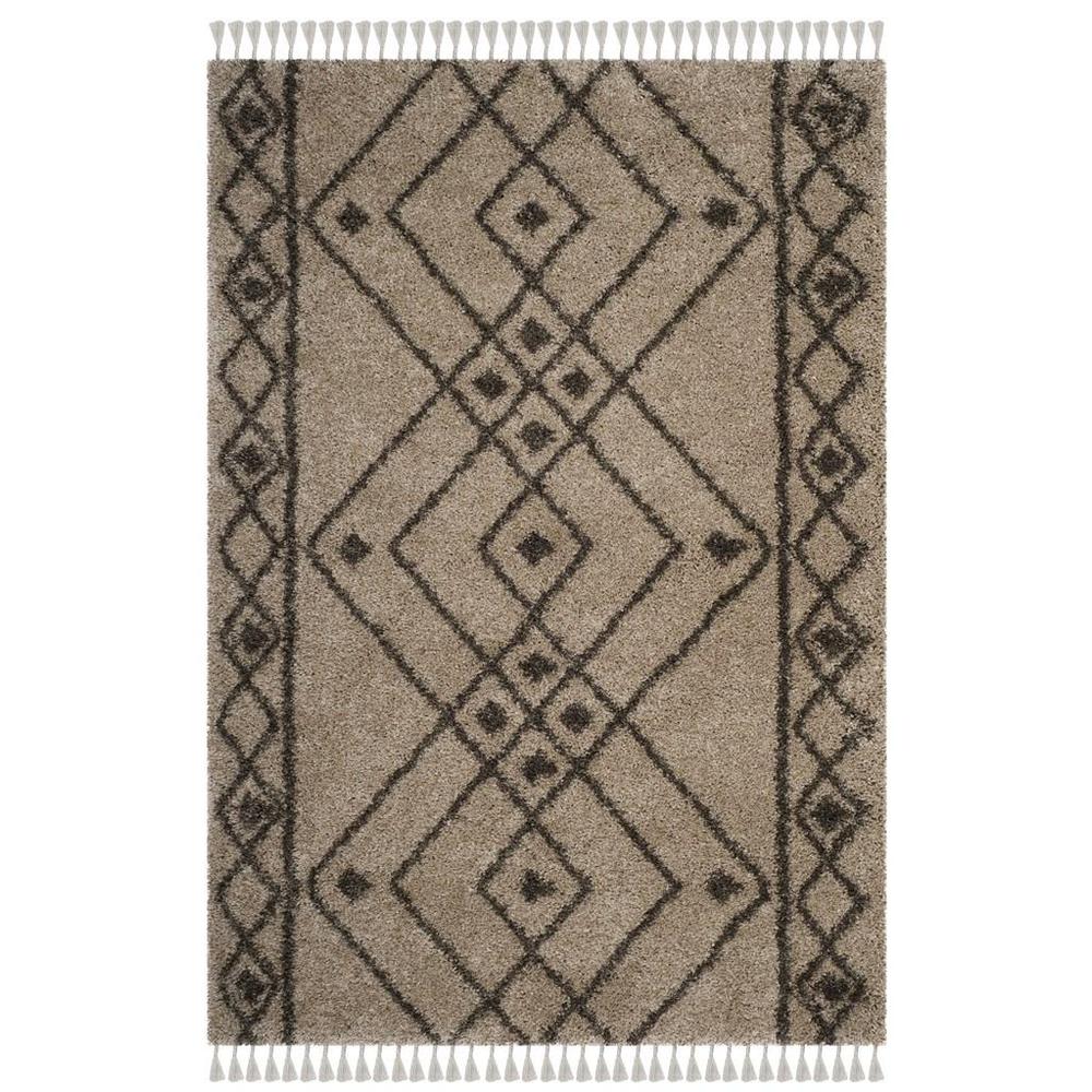MOROCCAN FRINGE SHAG 200, MUSHROOM / GREY, 4' X 6', Area Rug