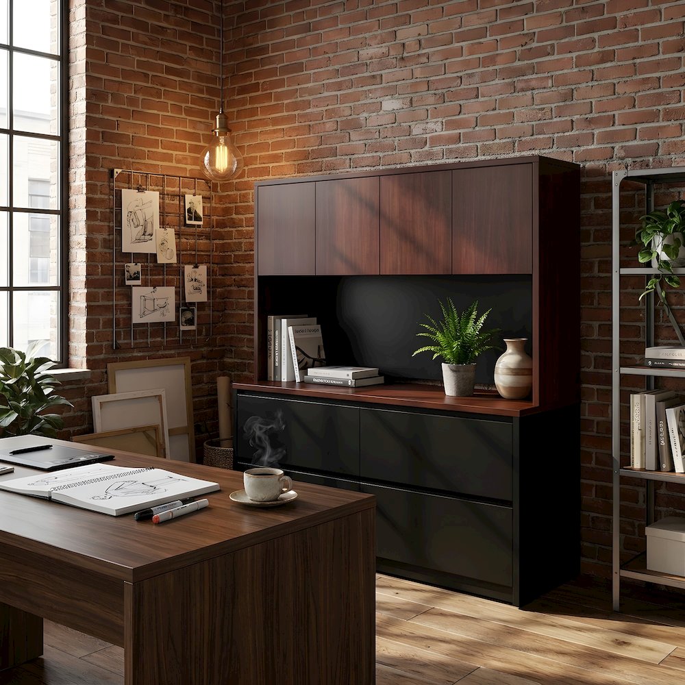 Mahogany Hutch with Doors for Storage and Display in Rustic Style