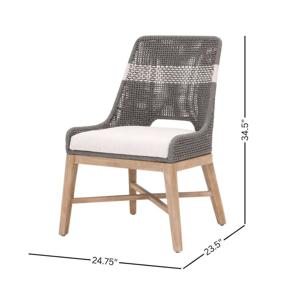 Gray Dining Chair 2-Piece Set, Solid Mahogany, Rope Pattern, X Base