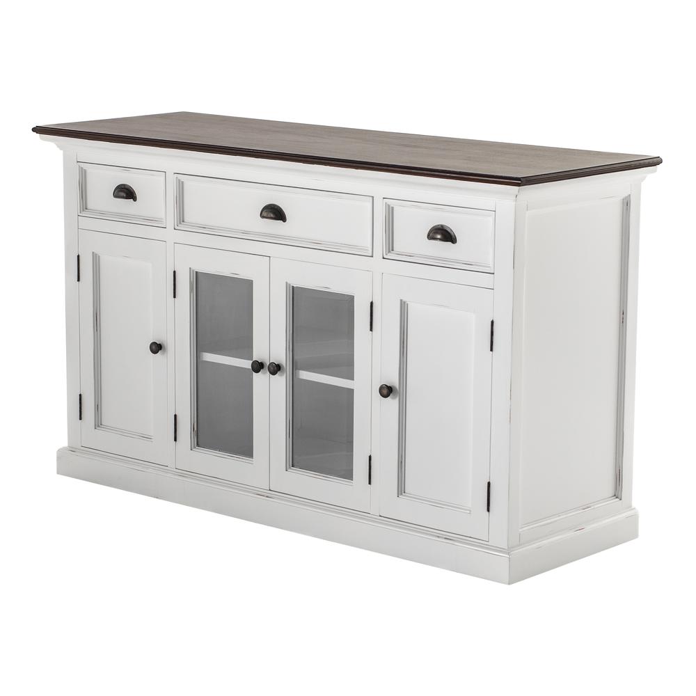 Shaker Style White Distress & Buffet with Glass Doors & Drawers, Belen Kox