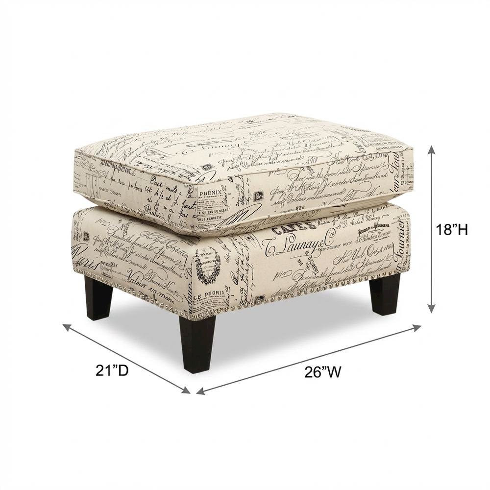 Upholstered Script Ottoman, Traditional Accent Footstool for Living Room,Brown