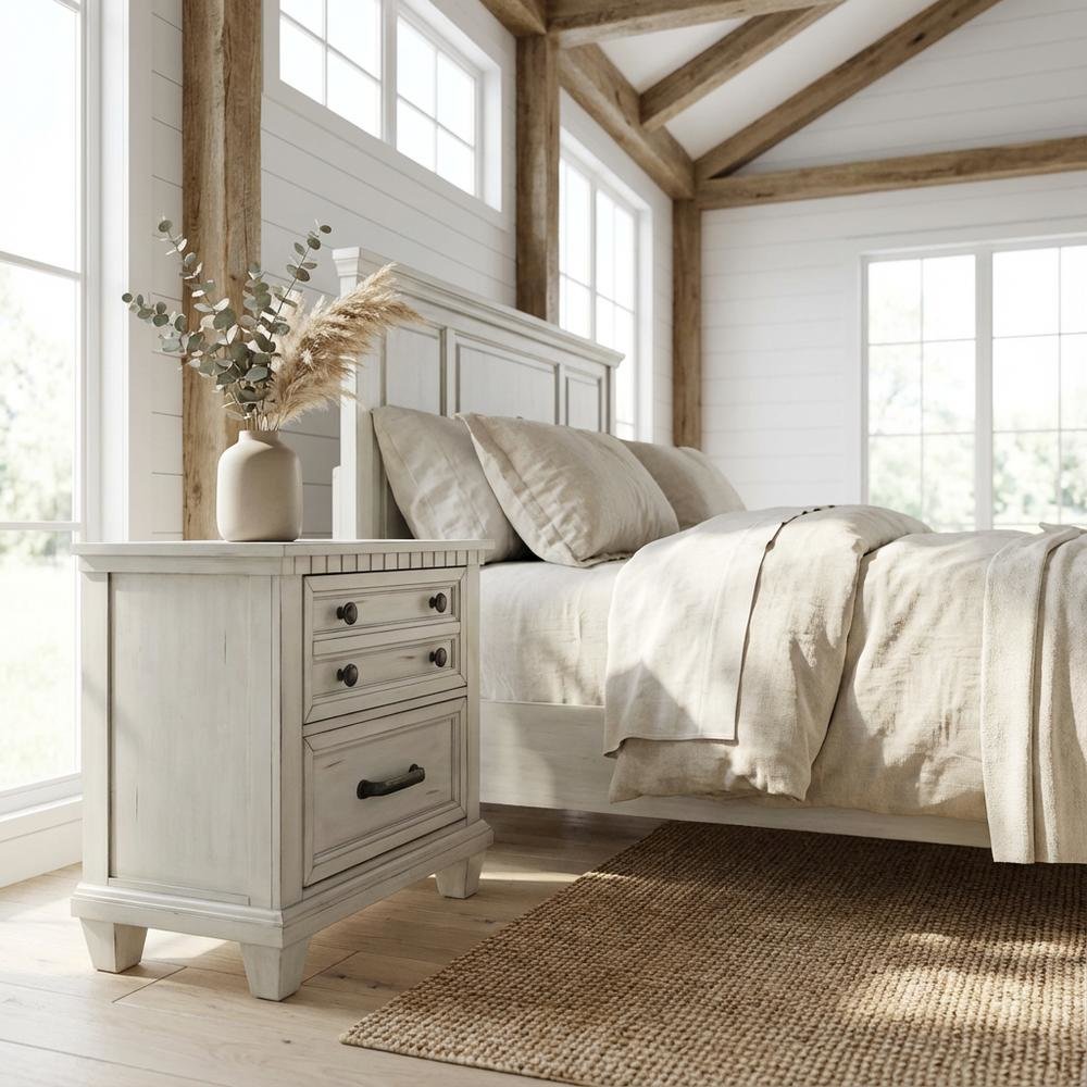 Antique White Nightstand with Usb Port and Two Drawers for Bedroom