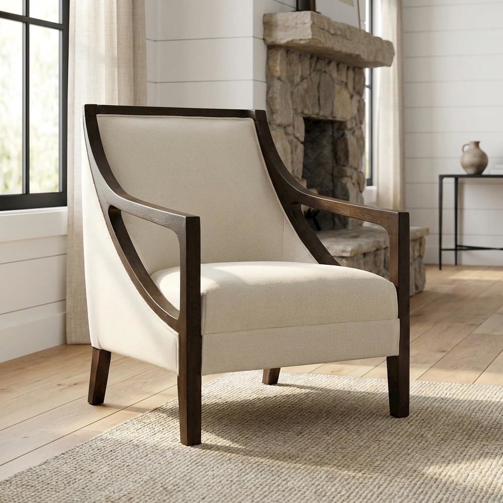 Transitional Upholstered Accent Chair with Spring Seat for Living Room,Brown