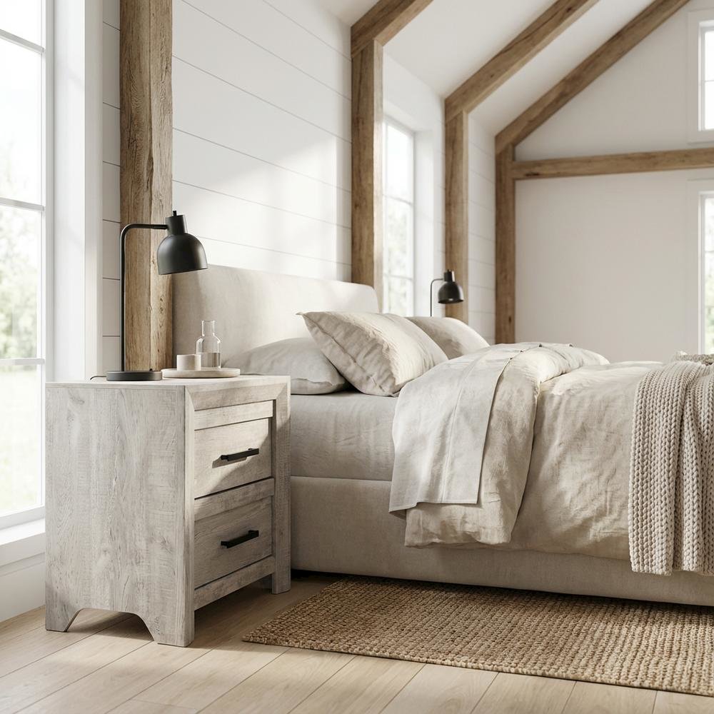 White 2-Drawer Nightstand with French Dovetail Construction, Transitional Style
