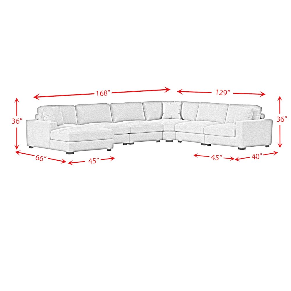 Mesa Modular 6PC Sectional Set with LHF Chaise in Steno Stone