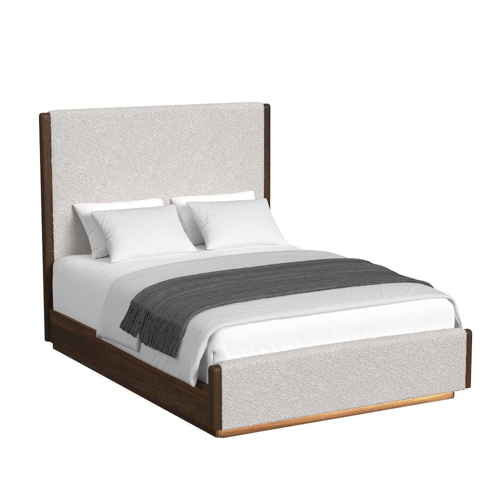 Perth Queen UPH 5PC Bedroom Set with Boucle Beige and LED in Brown