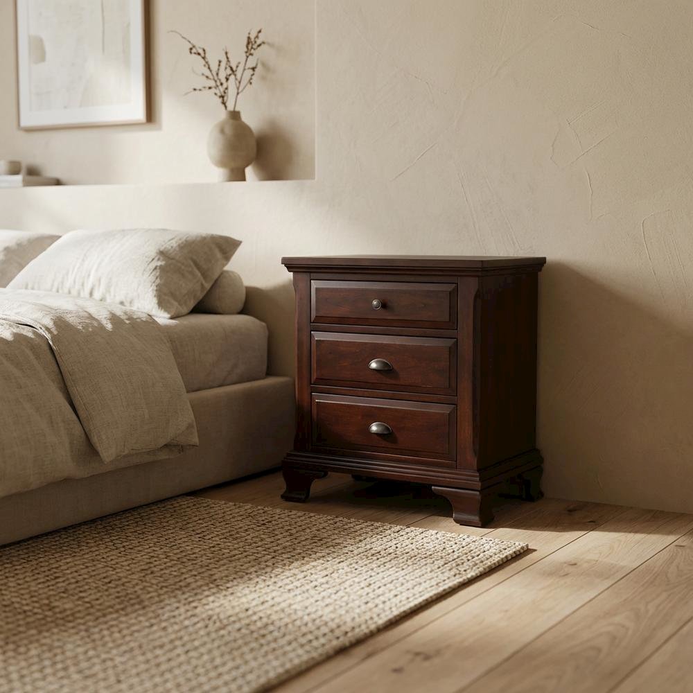 Traditional Nightstand with Drawers, Classic Bedside Table for Bedroom,Brown
