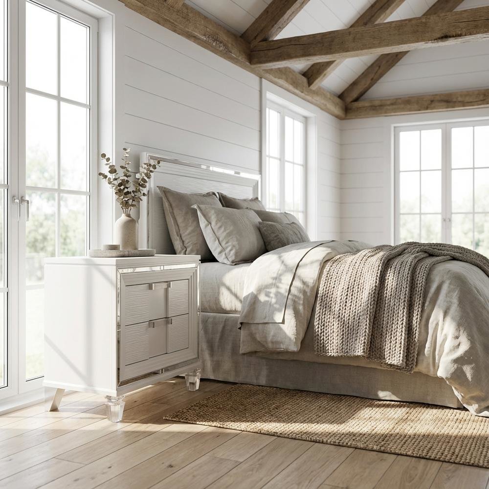 White Nightstand with Usb Port and Modern Design for Bedroom Storage