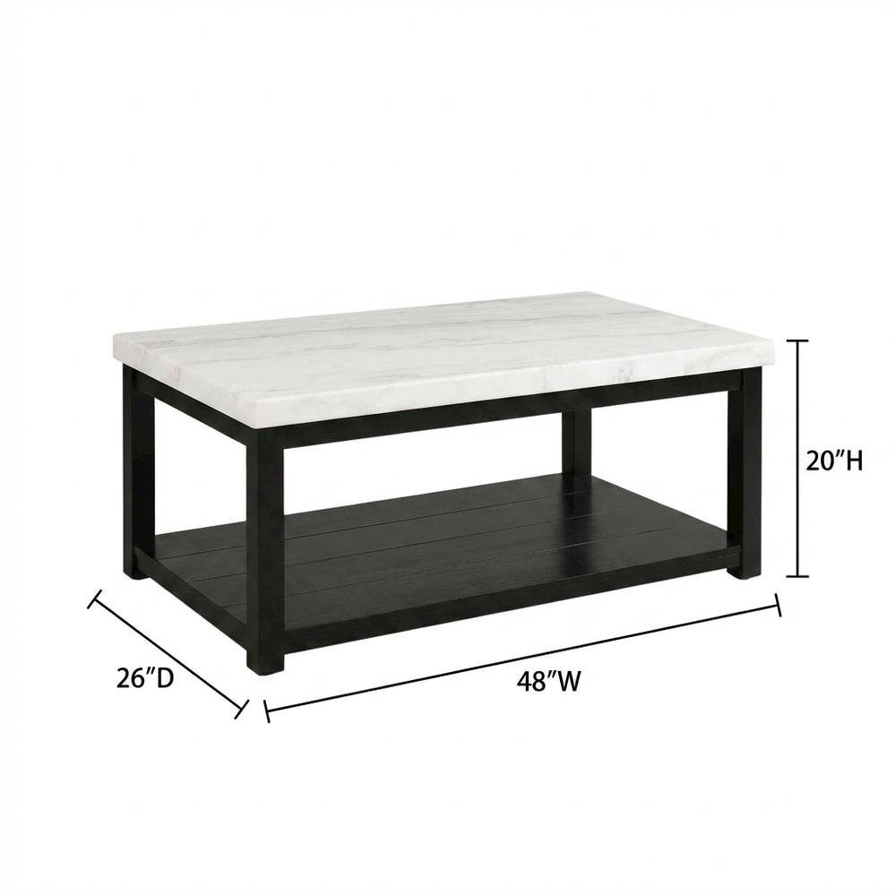 Marble Top Rectangle Coffee Table, Transitional Cocktail Table,White