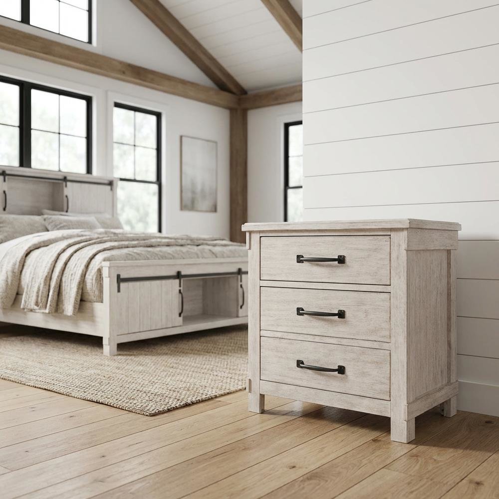 2-Drawer Nightstand with USB Ports, Farmhouse Bedside Table for Bedroom,White