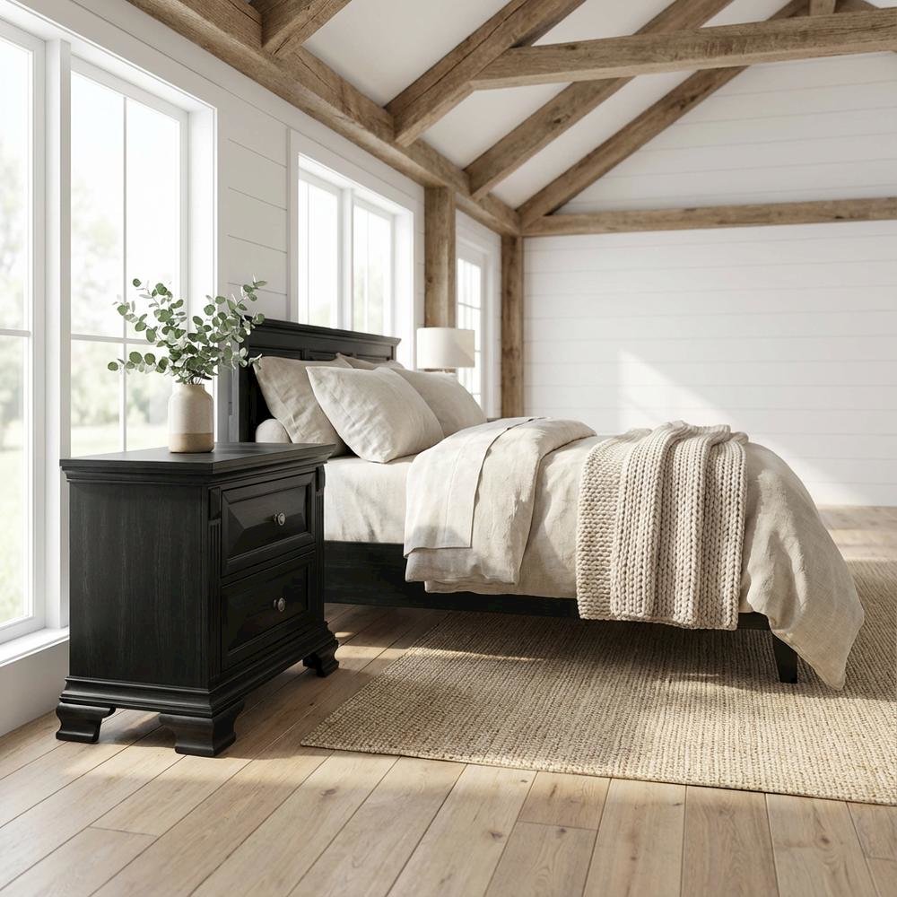 Black Nightstand with Usb Port, Traditional Style, Spacious Drawer Storage