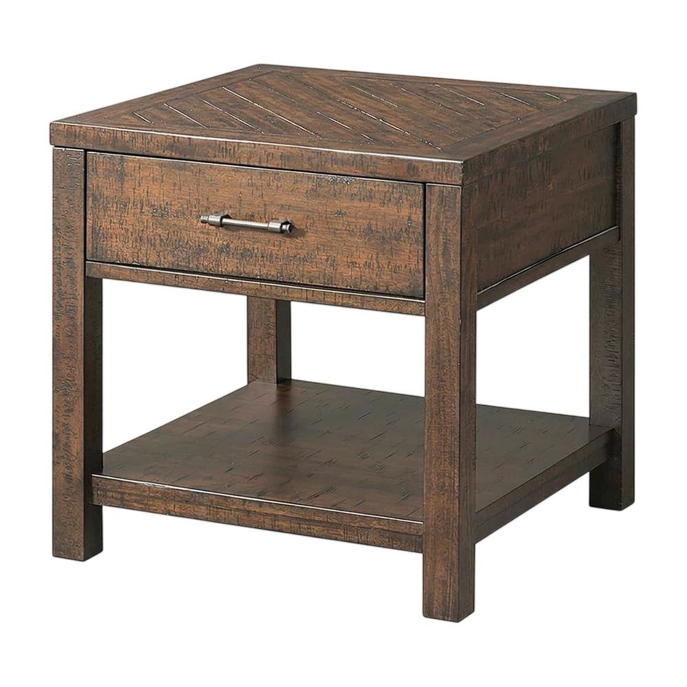 Transitional End Table with Drawer, Wood Accent Side Table for Living Room,Brown