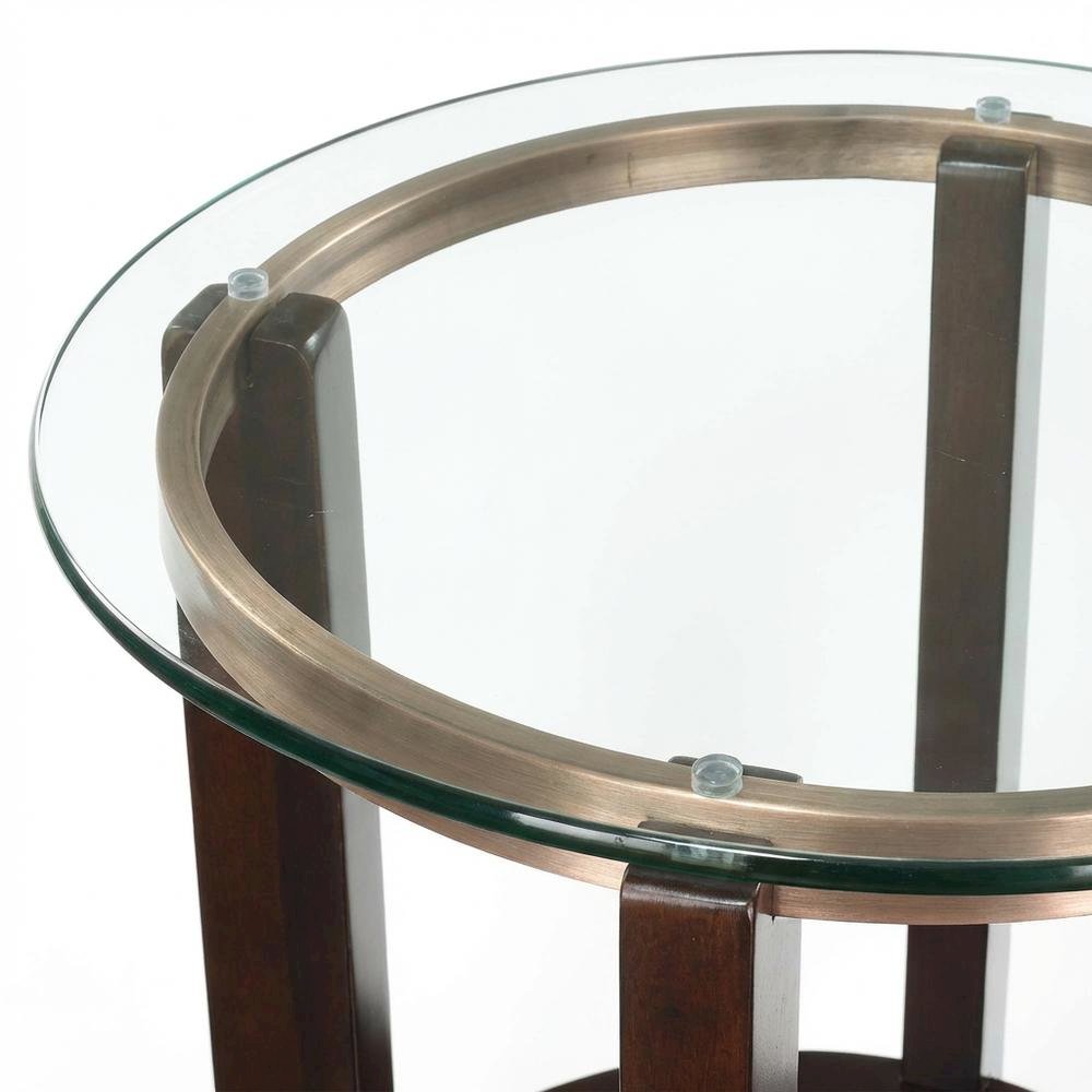 Glam End Table with Glass Top, Modern Accent Side Table for Living Room,Brown