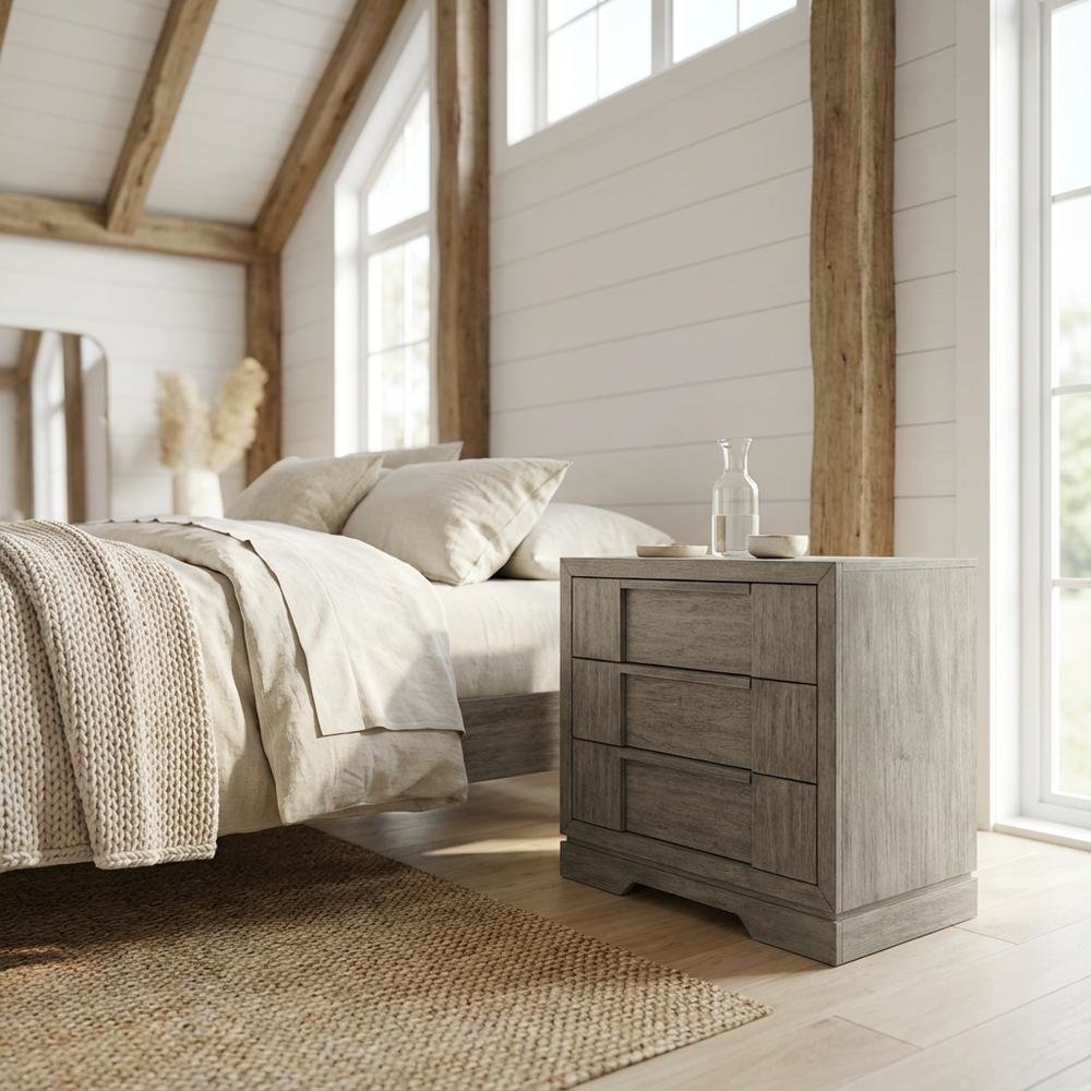 Grey 3-Drawer Nightstand with Usb Port for Modern Bedroom Storage