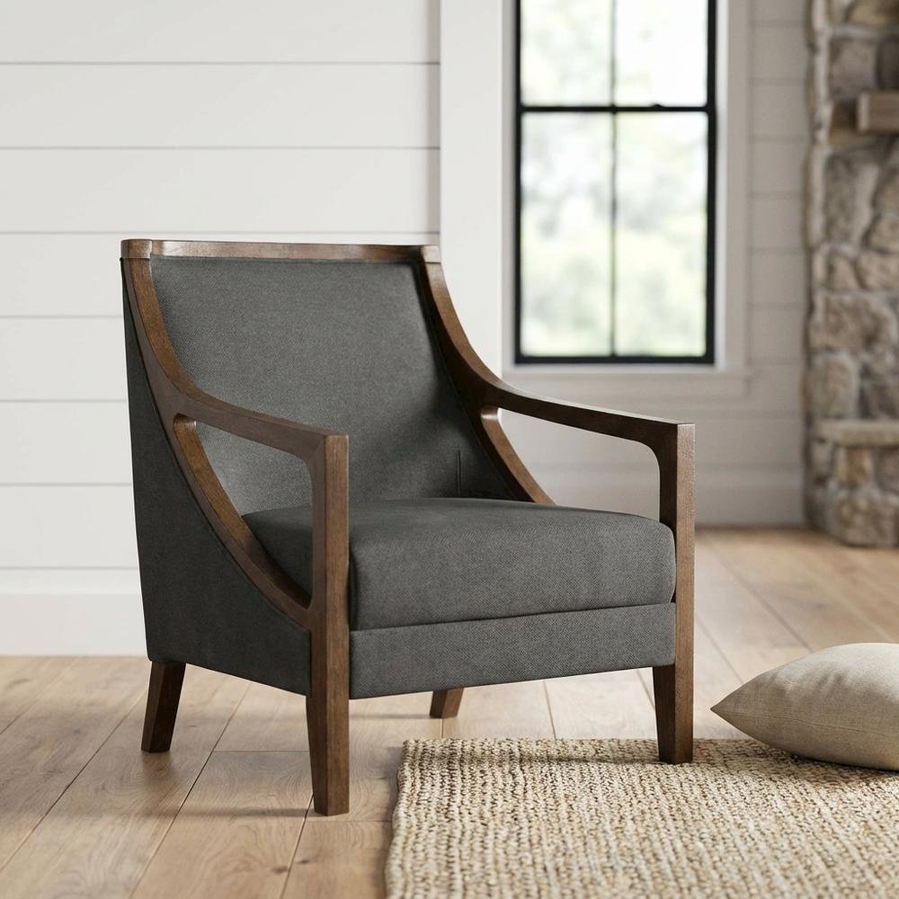Transitional Upholstered Accent Chair with Spring Seat for Living Room,Gray