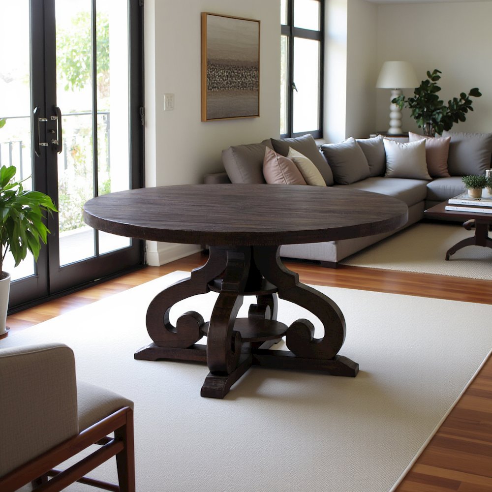 Brown Round Dining Table for Kitchen and Dining Room, Seats Four Comfortably