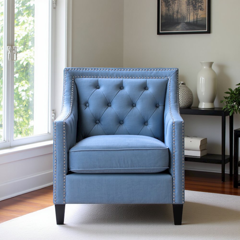 Marine Blue Upholstered Accent Chair for Living Room or Bedroom Seating