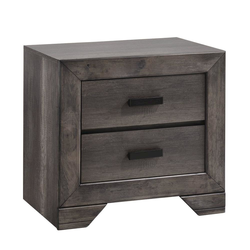 Gray Oak 2-Drawer Wooden Nightstand for Modern Bedroom Furniture