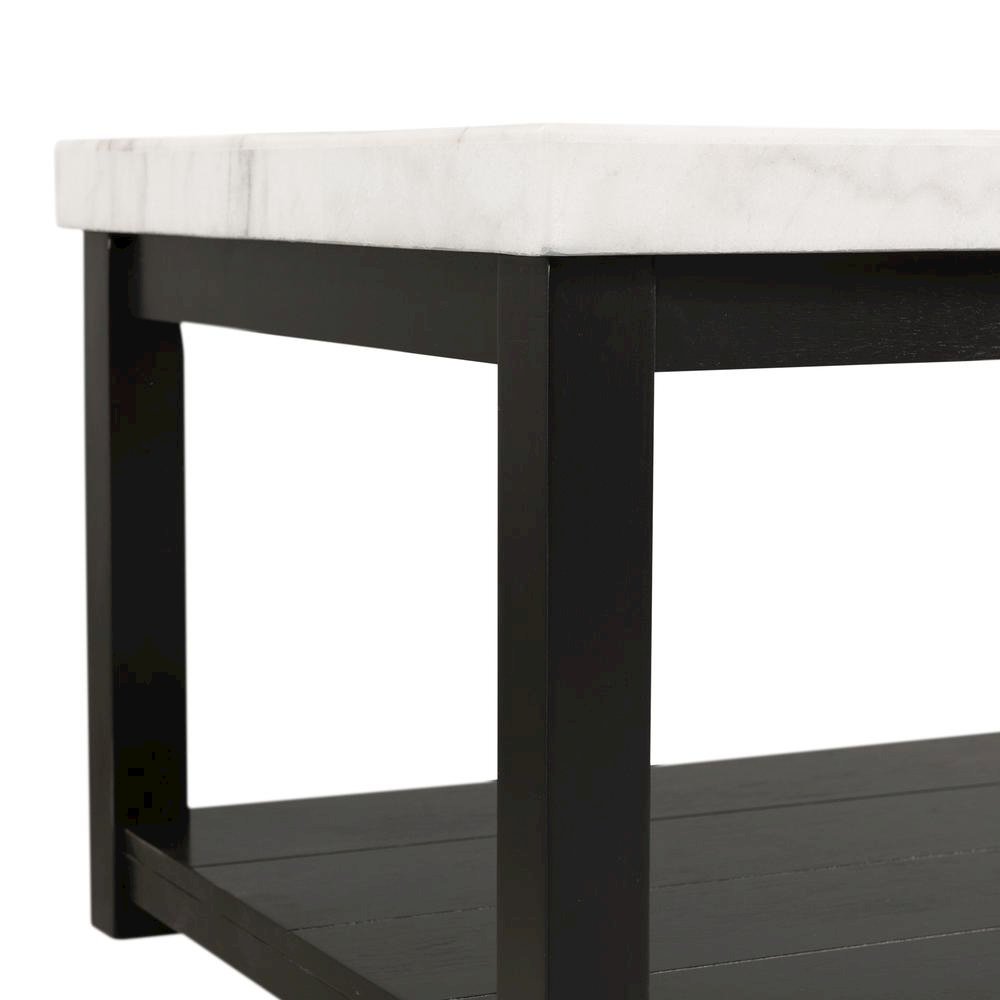 White Marble Square Console Table with Acacia Base for Living Room
