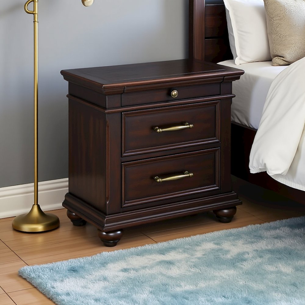 Black 3-Drawer Nightstand with USB Charging Ports