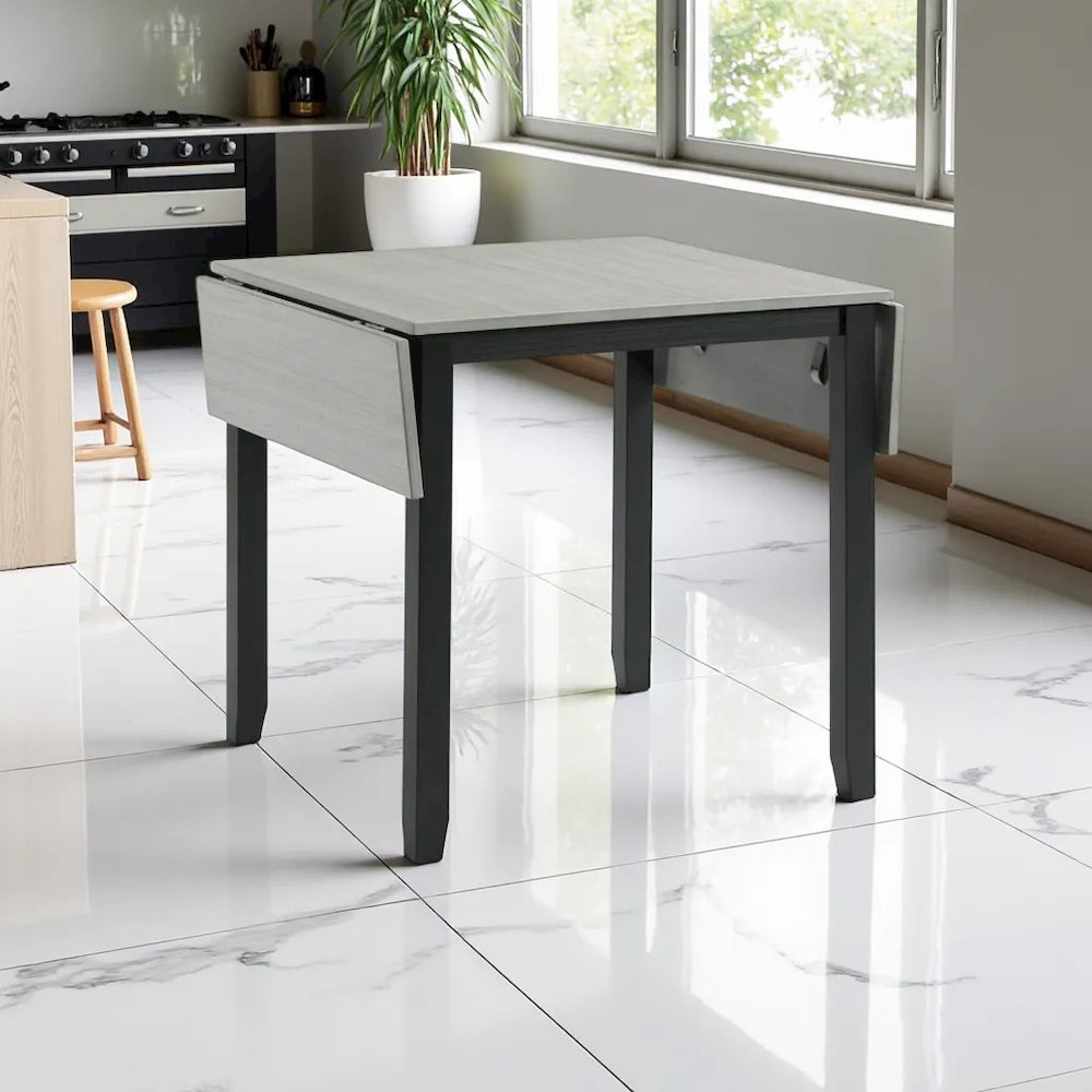 Compact Drop Leaf Dining Set with Table and Two Chairs in Gray Finish
