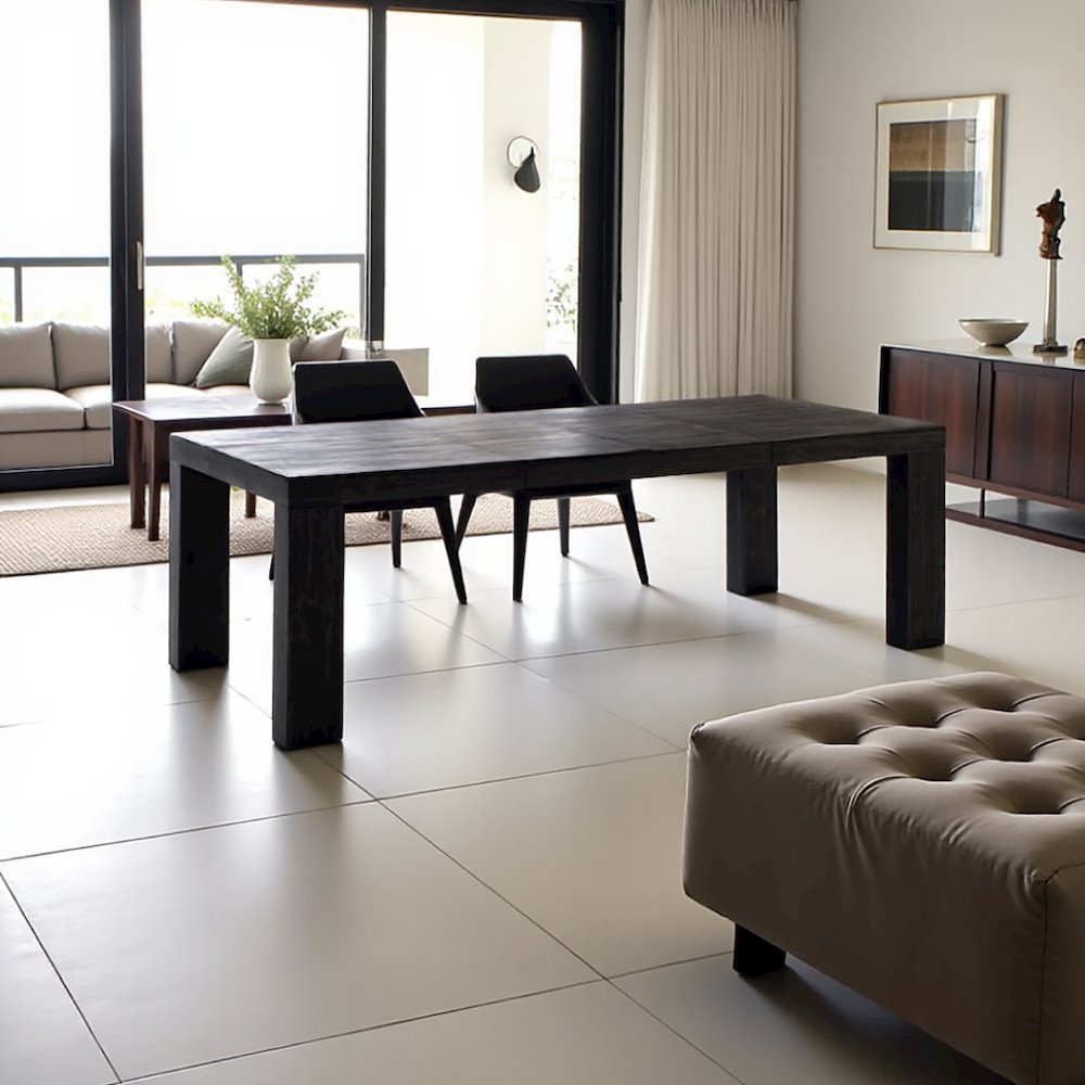 Black Wooden Dining Table for 6 with Acacia Veneer and Sturdy MDF Base