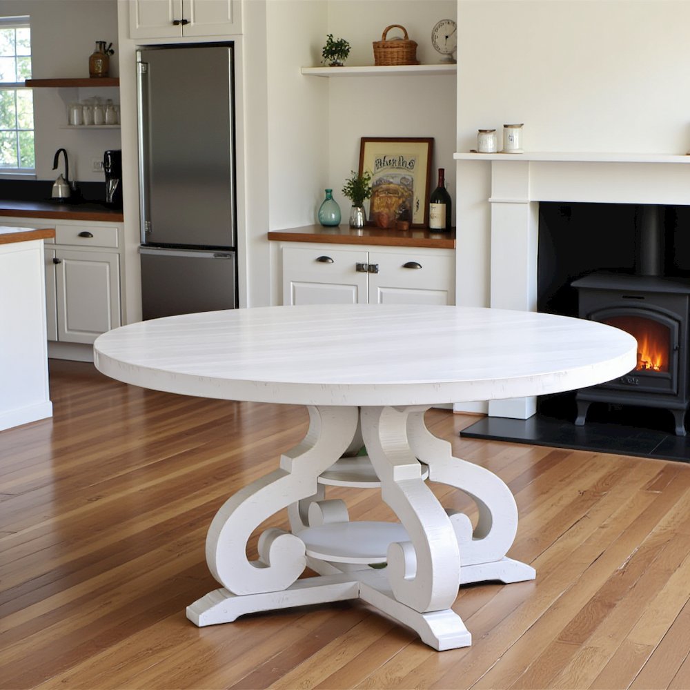 White Round Dining Table with Acacia Veneer Finish