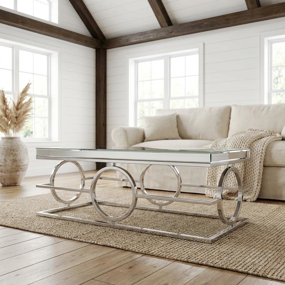 Rectangle Chrome Mirrored Coffee Table with Glam Finish and Sturdy Build