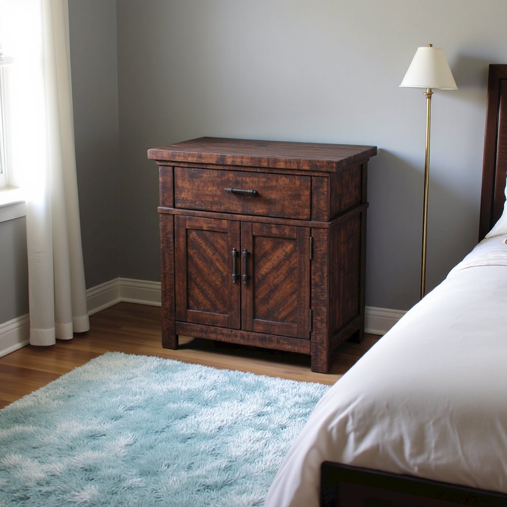 Brown 2-Drawer Wood Nightstand with Modern Design for Bedroom Storage