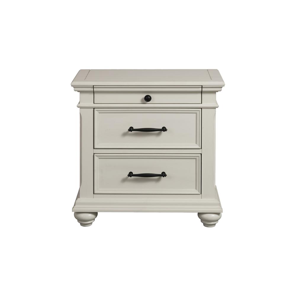 White 3-Drawer Nightstand with USB Ports
