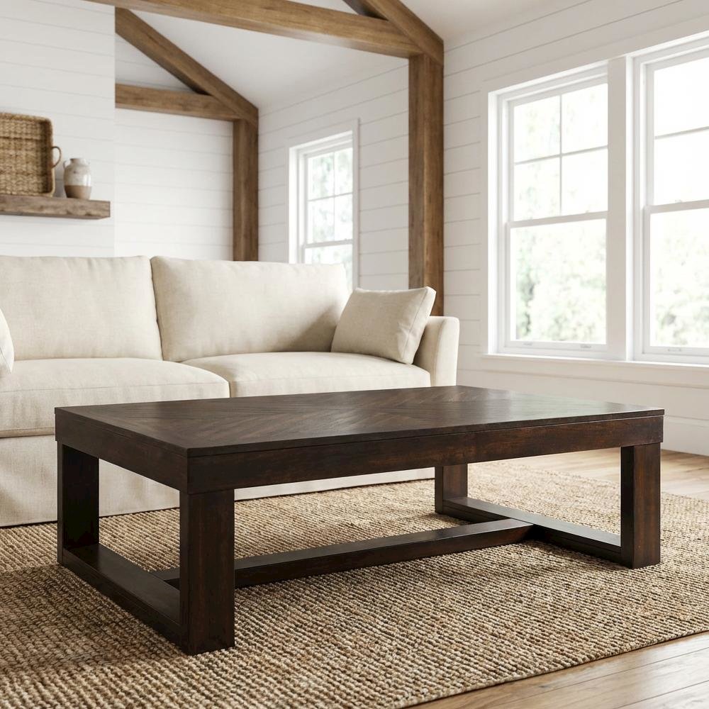 Cherry Rectangle Coffee Table with Transitional Style and 75 lb Capacity